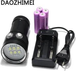 8000 Lumens Led Underwater Video Light 6 White Led + 4x Red Light+4x UV / Blue Light Waterproof Diving Flashlight