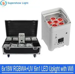 Battery Uplight Wireless DMX IR Remote Phone APP Wifi Control 6X18W RGBWA+UV 6in1 with Charging Flight Case