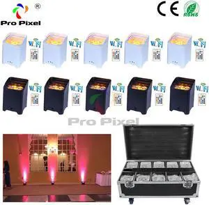 DMX Battery Power RGBWA UV 6 IN 1 LED Par Can light with Wifi & Remote for Wedding upligh 10pcs with charge flight case