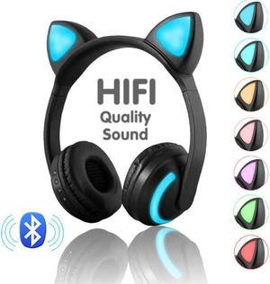 Bluetooth Stereo Cat Ear Headphones Flashing Glowing Cat Ear Headphones Gaming Headset Earphone 7 Colors LED Light