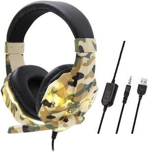 Led Light Gaming Headphones For Computer Adjustable Bass Stereo PC Gamer Over Ear Wired Headset