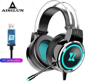 Headset 50mm driver  7.1 Surround Sound RGB dynamic backlight system Microphone noise cancellation For Internet Bar