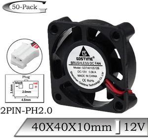 50Pcs/Lot  DC 12V 40x40x10mm 40mm Mini Cooling Fan Air Ventilation Fan 40mmx10mm 4cm Brushless Axial 2PIN Cooler Fan