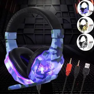 2020 New Gaming Headsets Big Headphones with Light Mic Stereo Earphones Deep Bass for PC Computer Gamer Laptop PS4 X-BOX