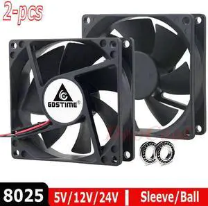 2 Pieces LOT Ball 8cm 80mm x 25mm 8025 5V 12V 24V 48V DC Brushless Computer Case PC CPU Cooling Fan Cooler 2 Pin 3Pin Radiator