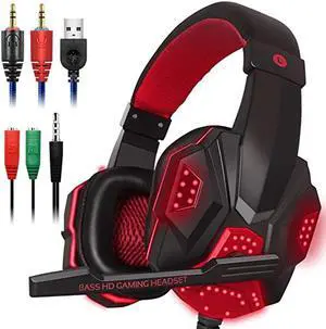 Headset With Mic And LED Light  For Laptop Computer 3.5mm Earphone Wired Noise Isolation Volume Control Headphone