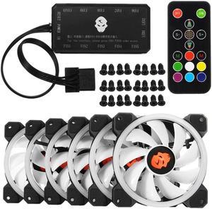 6pcs 120mm Computer PC Cooler Cooling Fan Double Ring RGB LED Fan With Remote Control 366 Modes For CPU