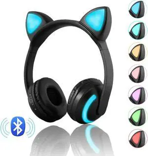 LED 7 Colors light Bluetooth Stereo headphones wireless Cat Ear Headphones Flashing Glowing cat ear Gaming Headset Earphone