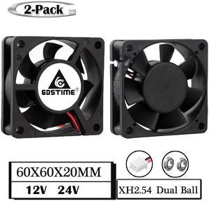 2 Pcs  60x60x20mm 6020 12V 24V Dual Ball 3D Printer Cooler Fan 60mmx20mm Brushless Machine Equipment DC Motor Cooling Fan