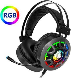 Headset Headphones with Microphone Depp Bass Surround Sound RGB Light 3.5mm Wired for PC Computer PS4 Professional Gamer