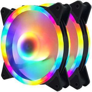 2pcs Computer fan 120mm cpu LED Fan pc fan 11blades  4color or 5color Water Cooler 120mm pc Fan Cooler double circle LED fan