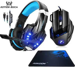 G9000 Gaming Headset Stereo Deep Bass Headphones with Mic LED Light+Optical 5500DPI Gaming Mouse+Mouse pad for Gamer