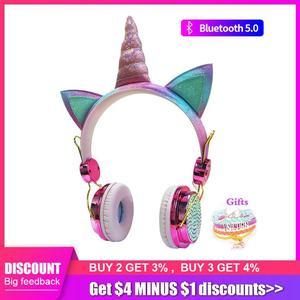 Bluetooth 5.0 Kids Headphone With Mic Cute Earphone Girls Music Helmet Laptop Mobile Phone Gaming Headset Children Gifts