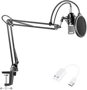 NW-800 Condenser Microphone (Black/Silver)Kit with USB Sound Card Adapter+Adjustable Suspension Scissor Arm Stand