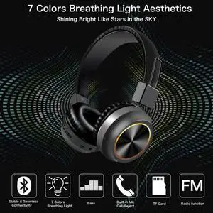 Bluetooth 5.0 Headphones Wireless Headset Foldable LED Light Stereo Gaming Earphone With Mic For Iphone  PC