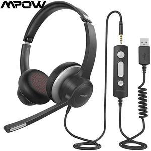 USB/3.5mm Office Headset with Microphone Comfort-fit 4.8oz PC Noise Cancelling 2.4m USB Charging Wired Computer Headphone