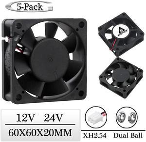 5 Pcs  DC 12V 24V 60x60x20mm Dual Ball Motor Cooling Fan 60mm x 20mm 6020 Brushless Equipment Case CPU Chip Cooler Fan