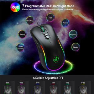 RGB Lighting Define The Game USB Wired 6400DPI Adjustable Gaming Mouse Mice For PC 7-color Light 10million Cycle