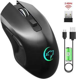 2.4G USB Wireless 6 Buttons Mouse  Lighting 3 Modes 2400DPI Adjustable Rechargeable Silent Gaming Mice For Home Office