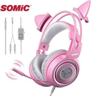 Wired Headset Gamer Pink Cat Ear Headset Cute PS4 Phone PC With Microphone 3.5mm Gaming Phone PS4 Overear Gamer G951s Pink