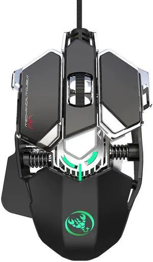 New J600 Eat Chicken Mechanical Gaming Mouse 6400DPI 9-Key Programmable Wired Mouse Breathing Backlit for PC Laptop