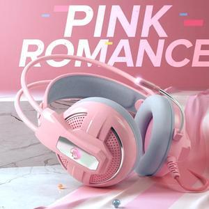 Headphones Wired Headset Gamer LED Breathing Light Bass Pink Headphones With Microphone Noise Canceling USB/3.5mm Jack