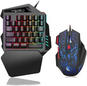 Hand One-Handed Gaming Keyboard 35 Keys RGB Backlit Portable Mini Gaming Keypad Mouse Set For PC PS4 Xbox Gamer For Pubg