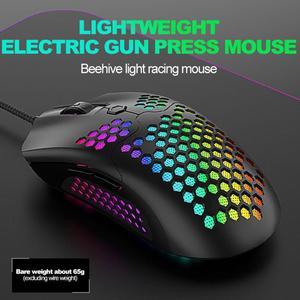 Hollow-out Honeycomb Shell Gaming Mouse  RGB Backlit Light Wired Mice with 7 Buttons for Game Lovers