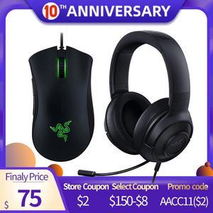 Upgraded  Kraken X Ultralight Headphone With Mic  DeathAdder Essential 6400DPI Gaming Mouse for PC/Laptop/Phone Gamer