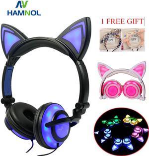 Glowing Light Cat Ear Headphones Stereo Cat Earphones 3.5mm Wired Gaming Headset for PC Gamer Mobile Phone SP4 New XBOX Tablet