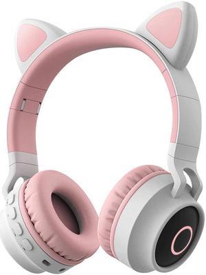 Wireless Headset Wireless Earphone Cute Cat LED Light Stereo Bass Gaming Headphone with Mic TF Card for PC Phone Mp3