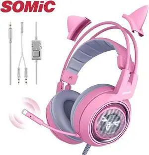 G951S Wired Headset Gamer Pink Cat Ear Headste Cute PS4 Xbox Phone PC With Microphone 3.5mm Gaming Phone PS4 Overear Gamer