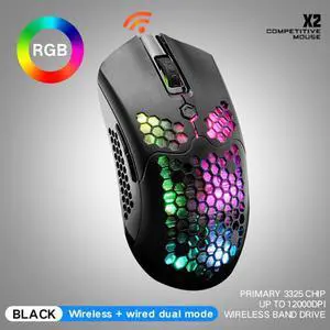 12000DPI Dual Mode Gaming Mouse 7 Keys Hollow Out Design Wireless Mouse with RGB Light Effect for Laptop PC Computer