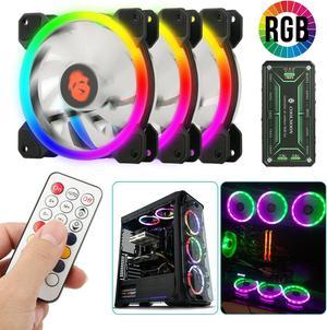 3-Pack LED Cooling Fan RGB 120mm 12V w/ Remote Control For Computer Case PC CPU