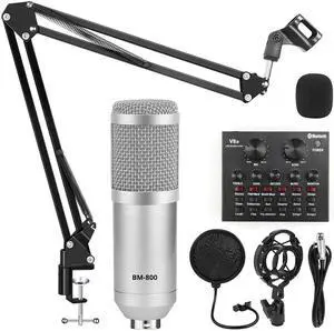 800 Karaoke Microphone Studio Kits 800 Condenser Microphone for Computer Recording Sound Card Voice Changer Phantom Power