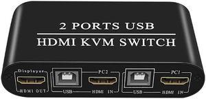 4K HD  KVM Switch 2-Port USB Manual Switcher Box Keyboard Mouse Splitter