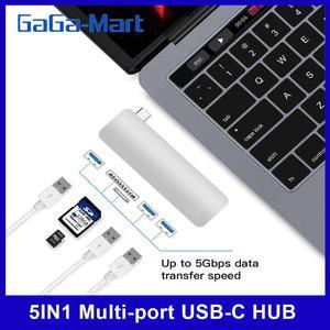 5IN1 Multi-port USB-C HUB to USB 3.0 Type-C Converter Adapter  TF Card Reader Plug & Play