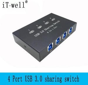 IT-well USB 3.0 Sharing Switch KVM Switcher Adapter Box 4 Computer Share 1 USB Device Hub For Mouse Keyboard Scanner Printer