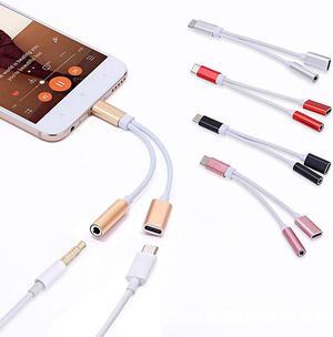 2 In1 Type C To 3.5mm Jack Earphone Charger Adapter Audio Splitter USB-C To 3.5 AUX Audio Cable For Mole Phone