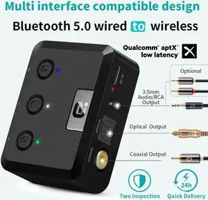 Optical Coaxial Bluetooth 5.0 Receiver aptX ll 3.5mm Jack Aux Wireless Audio Adapter aptX Low Latency