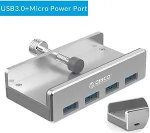 MH2AC-U3 Clip-Type USB 3.0 HUB 4 Ports HUB Type-A to Type-A Adapter Aluminum Alloy Splitter Adapter for Notebook Computer