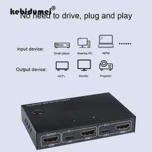 4K USB Switch KVM Switcher Splitter Box 2 Port HDMI KVM Switch For Sharing Printer Keyboard Mouse KVM Switch HDMI