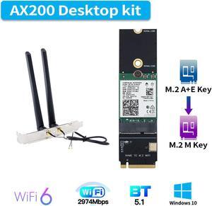 A+E Key WiFi 6  AX200 Card To  M Key NVMe SSD Port Wireless Adapter Wifi Bluetooth 5.1 3000Mbps 802.11ax Windows 10