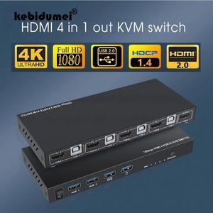 2/4 Ports  KVM Switcher 4 IN 1 Out  USB Switch Splitter for Sharing Monitor Keyboard Mouse Adaptive support EDID/HDCP