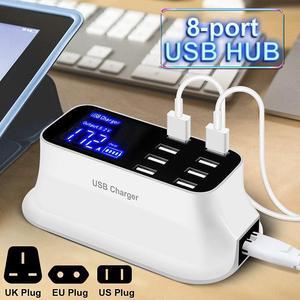 USB Smart Wall Fast Charger + 8 USB Charging Hub +1.5m Cable LCD Bait High Speed US/UK/EU Plug