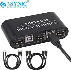 eSYC 2 in 1 Out KVM HDMI Switch Support Shared Keyboard Mouse Printer U Disk & USB Devices KVM Switch HDMI 2 Port Box 4K@30Hz