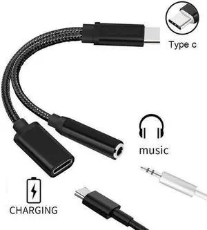 Type C To 3.5 Mm Charger 2 In 1 Type C 3.5mm Aux Audio Charging Cable Adapter Splitter Headphone Jack For Smart Phone
