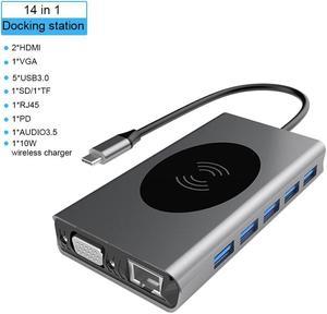 Display USB C Hub 14 in 1 HDMI RJ45 VGA USB HUB 3.0 Adapter Dock for MacBook Pro Card Reader USB Splitter Type C USB HUB