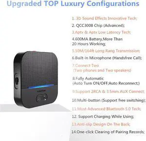 QCC3008 Chip Bluetooth RCA Receiver 5.0 aptX LL With 3D Effects 50M Handsfree Car Audio Receiver 3.5mm Jack Aux Wireless Adapter