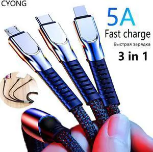 5A 1. 3 in 1 USB Type C Cable Fast Charging Mole Phone USB-C Charger Type-C  Cord For  Redmi